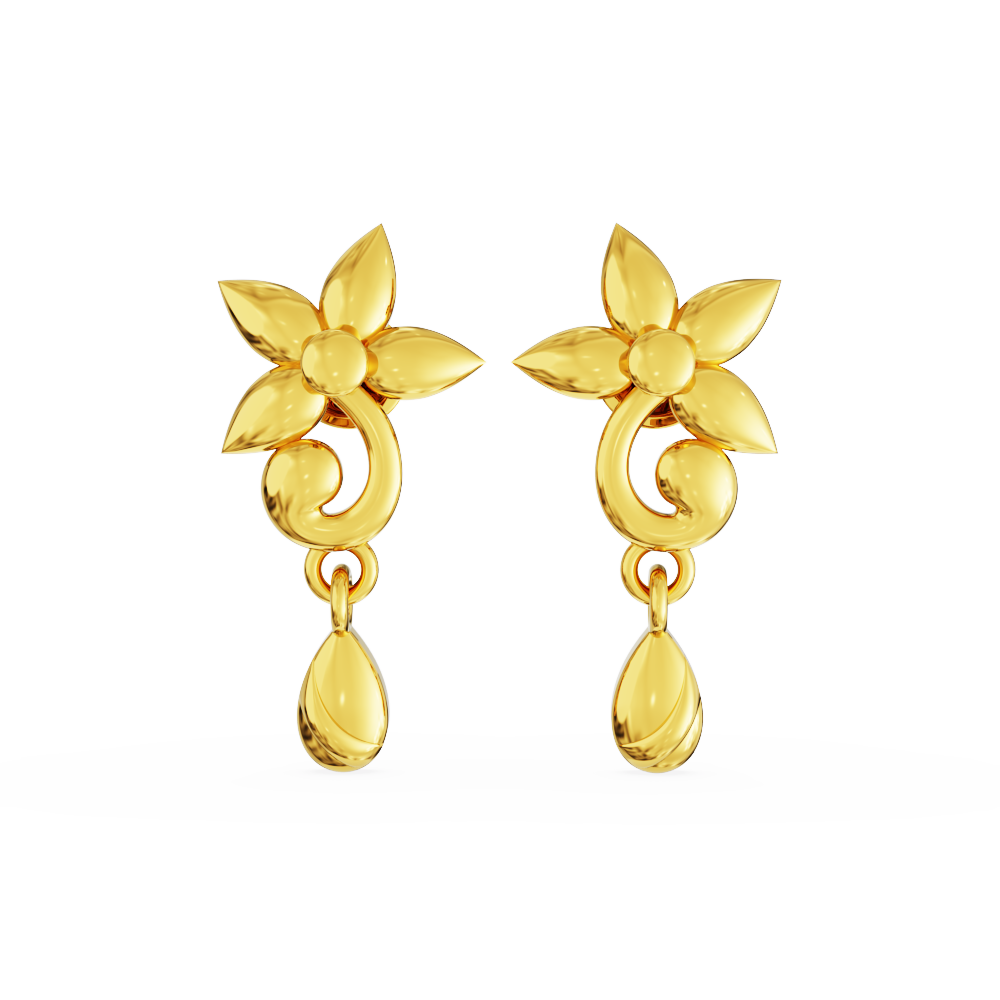 Gold-Earrings-Plain-Floral-Design-Stud-Drops-01-08