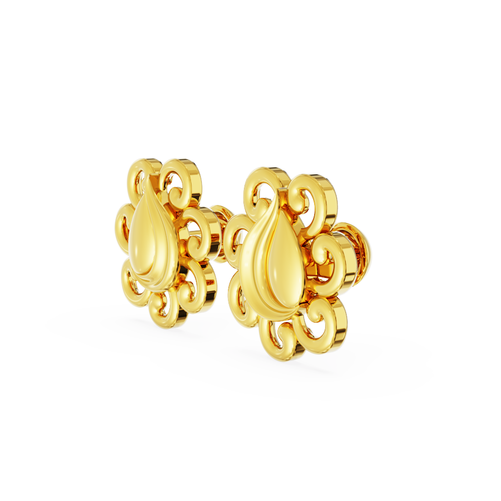 small gold earrings Plain Floral Design