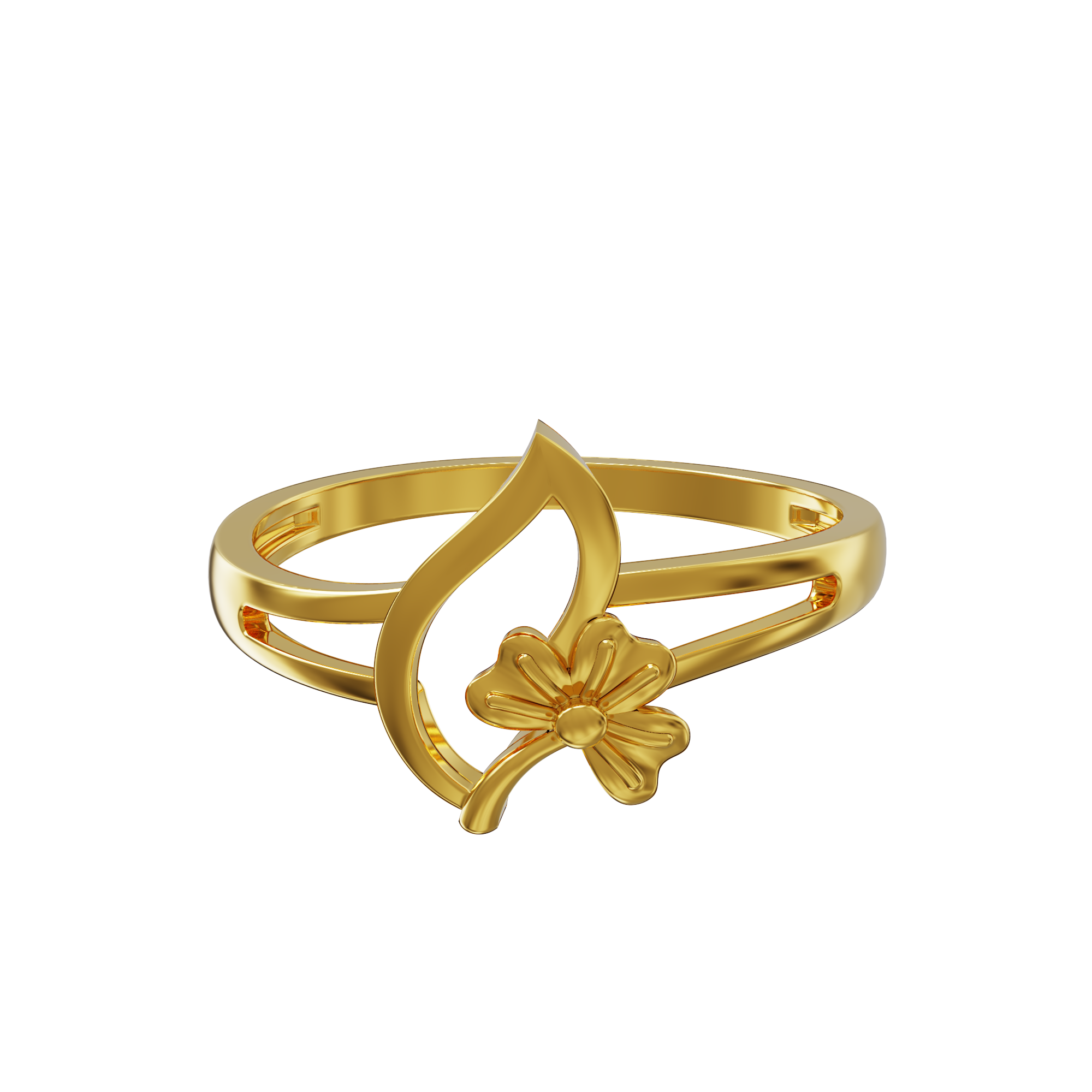 Flower-with-leaf-design-gold-ring