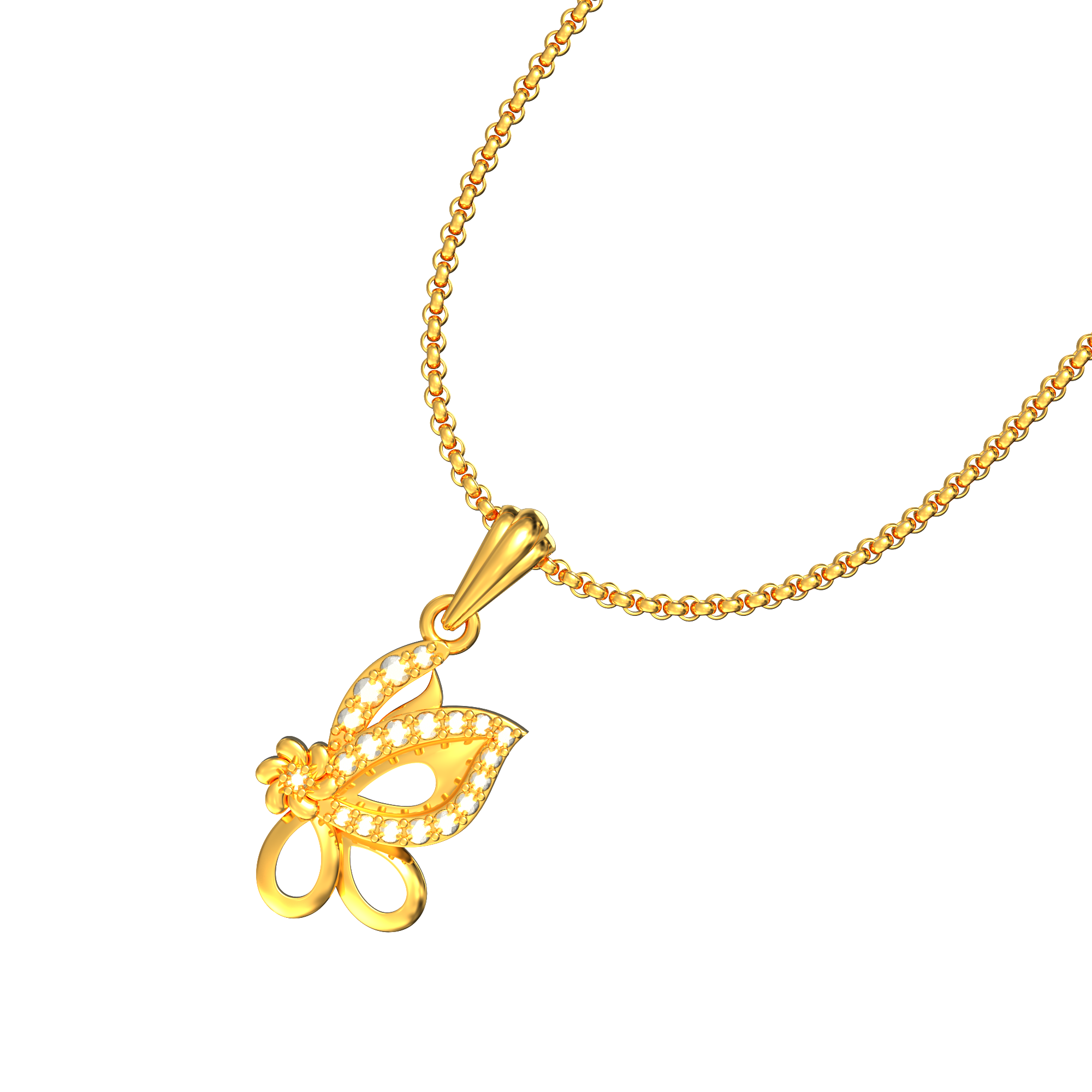 Butterfly Design Gold Stone Studded Pendant