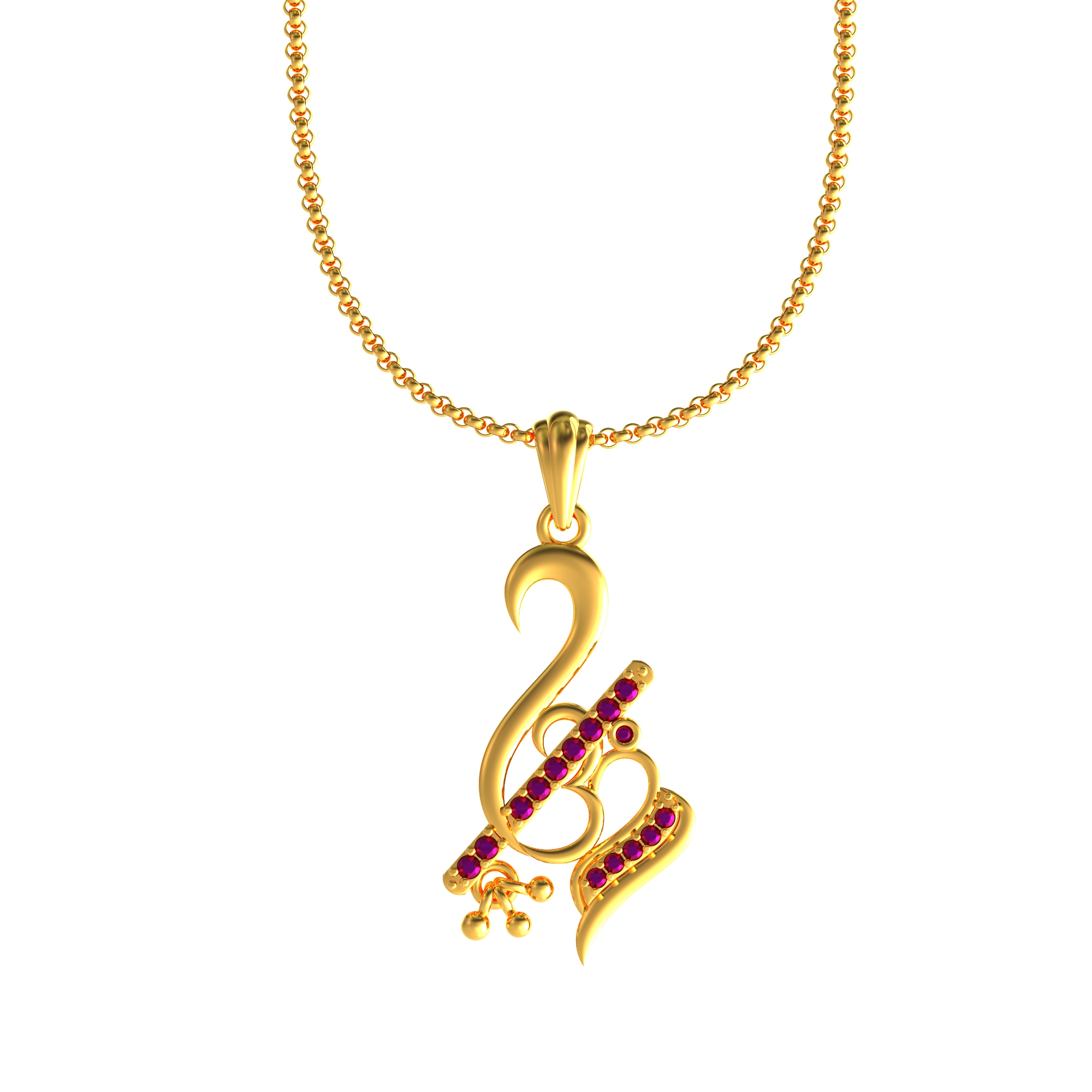 OM with Flute Gold Pendant