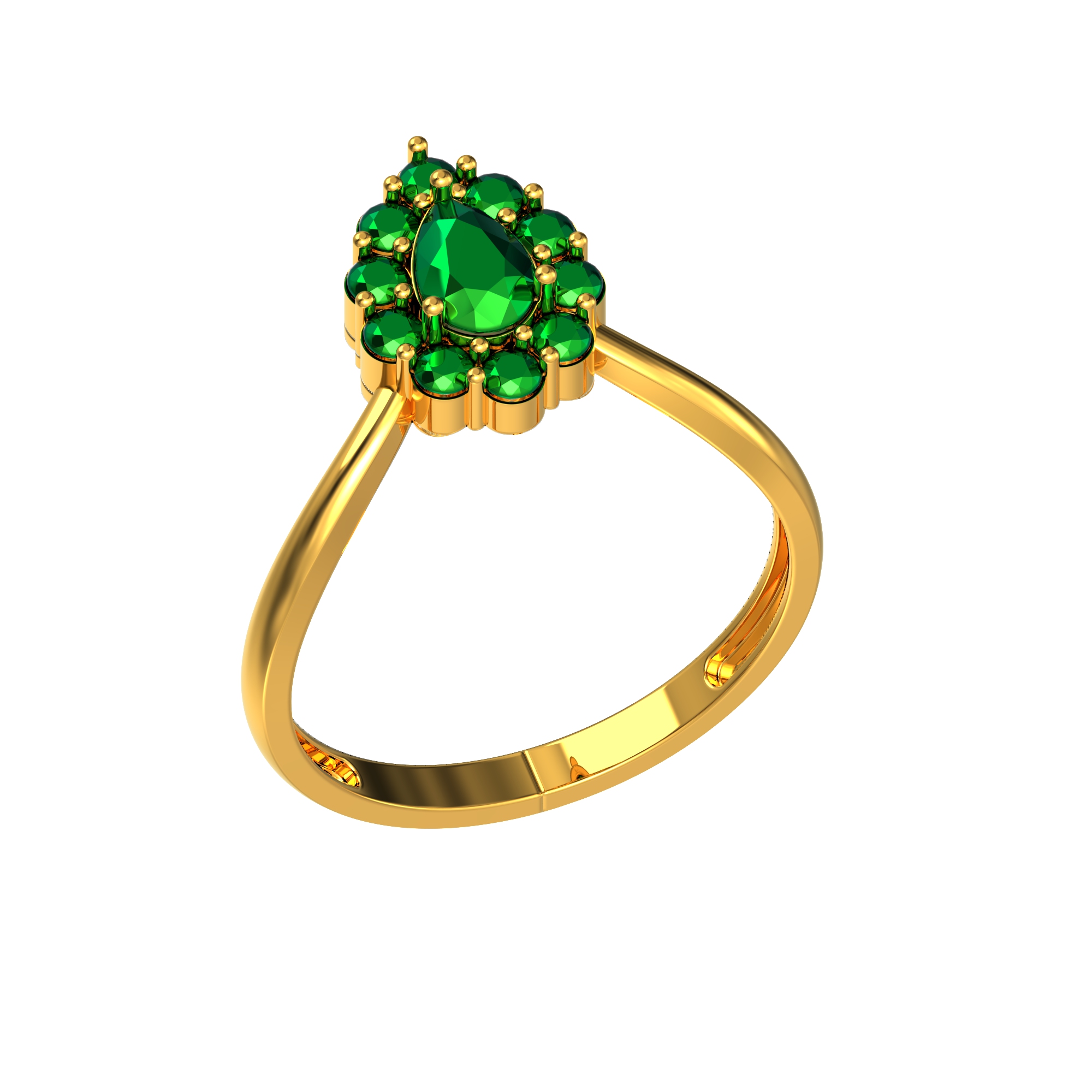 Green Stone Floral Design Gold Ring Poonamallee