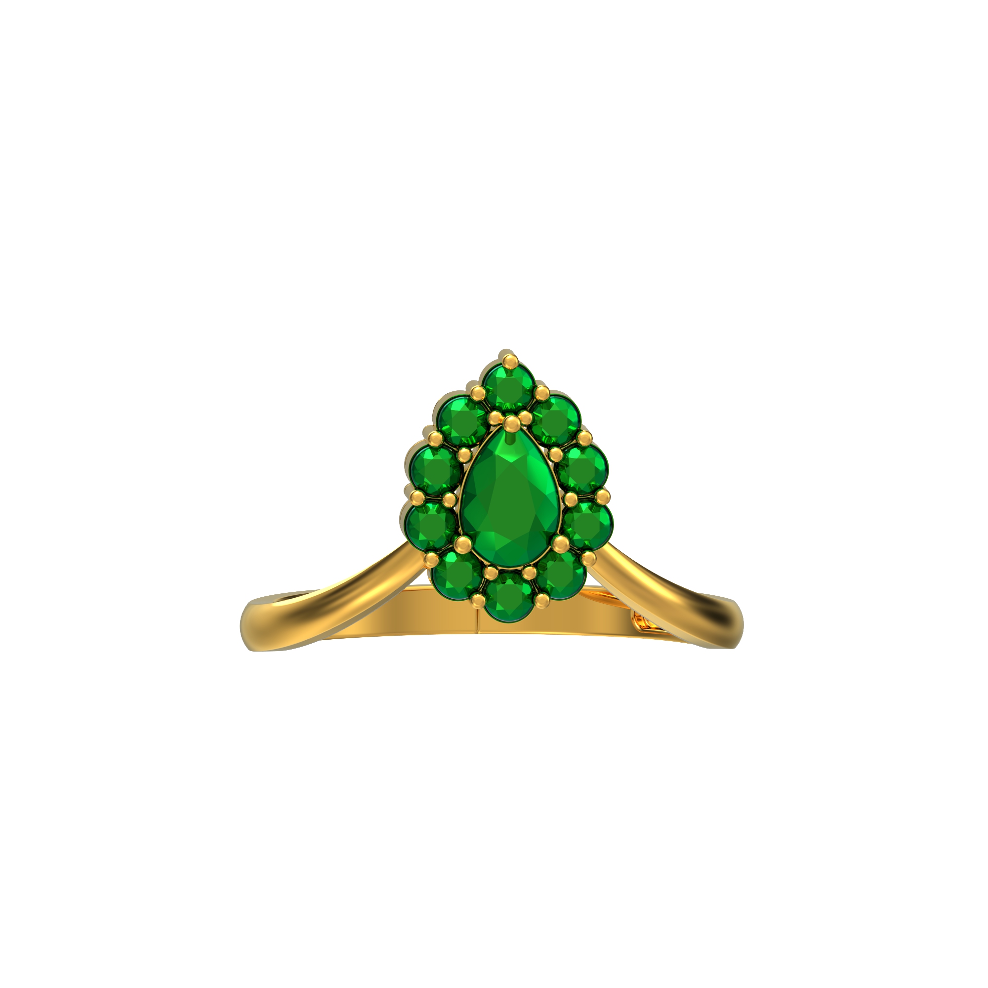 Green Stone Floral Design Gold Ring