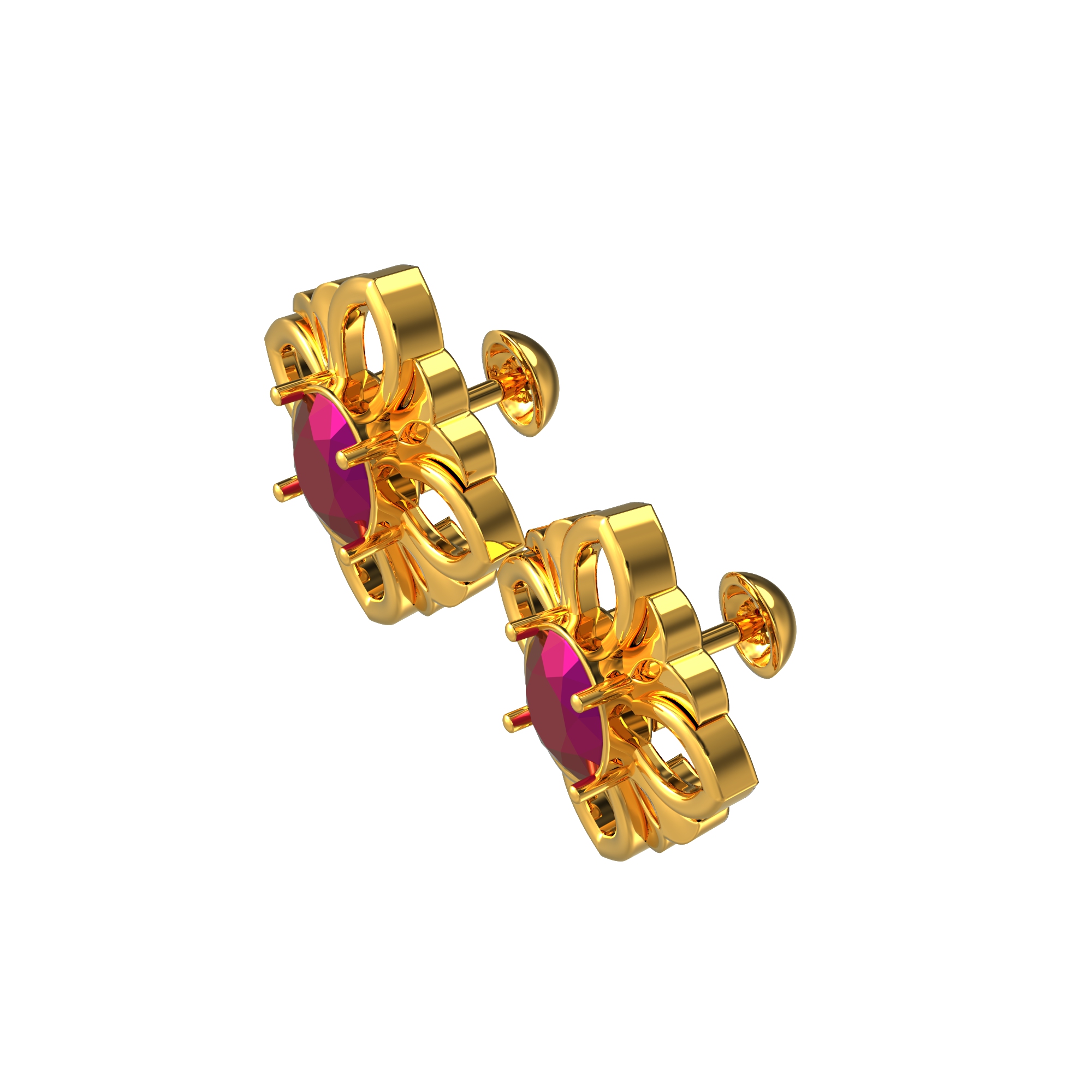 Single Stone Floral Design Gold Earrings Online