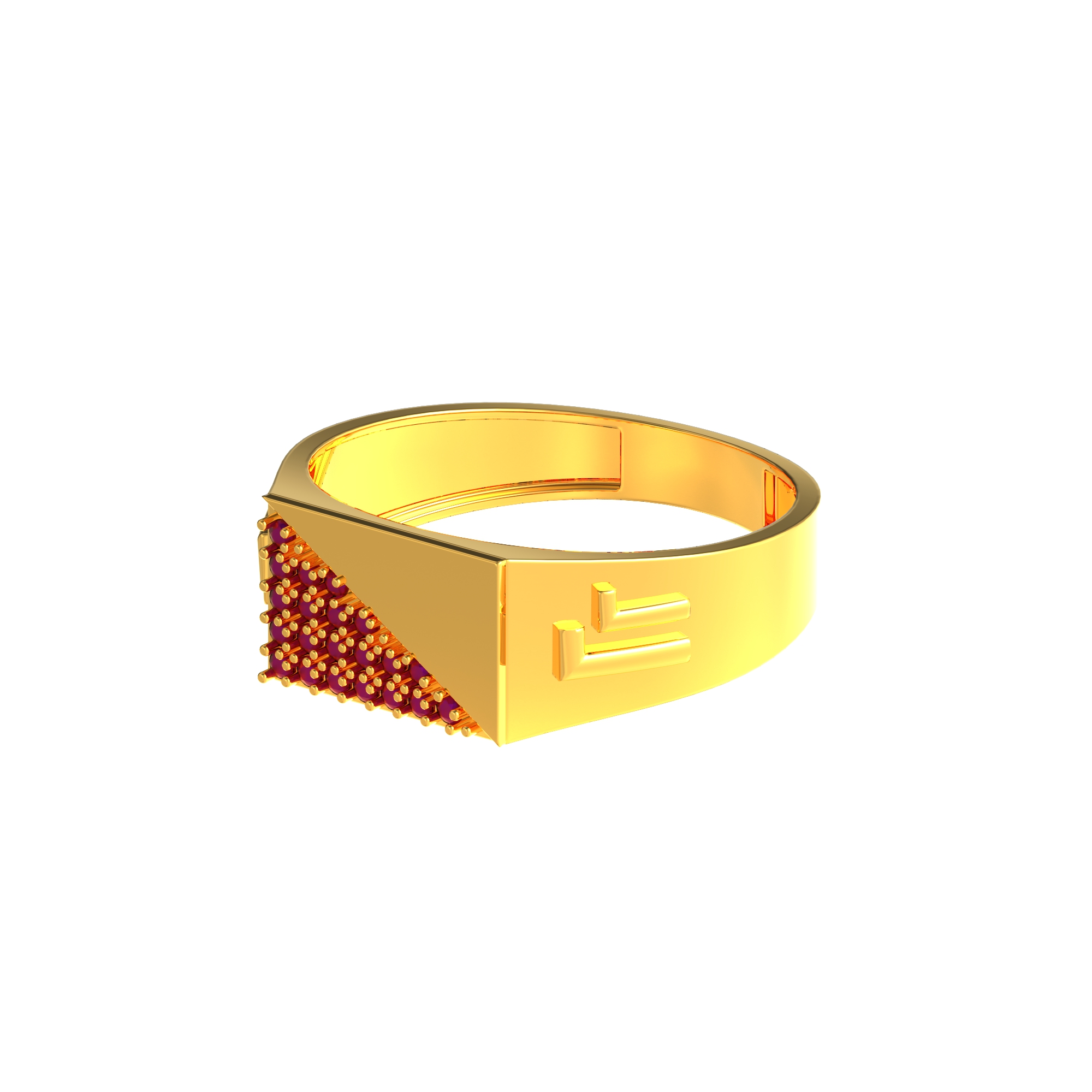 Gents Gold Ring With Geometric Design