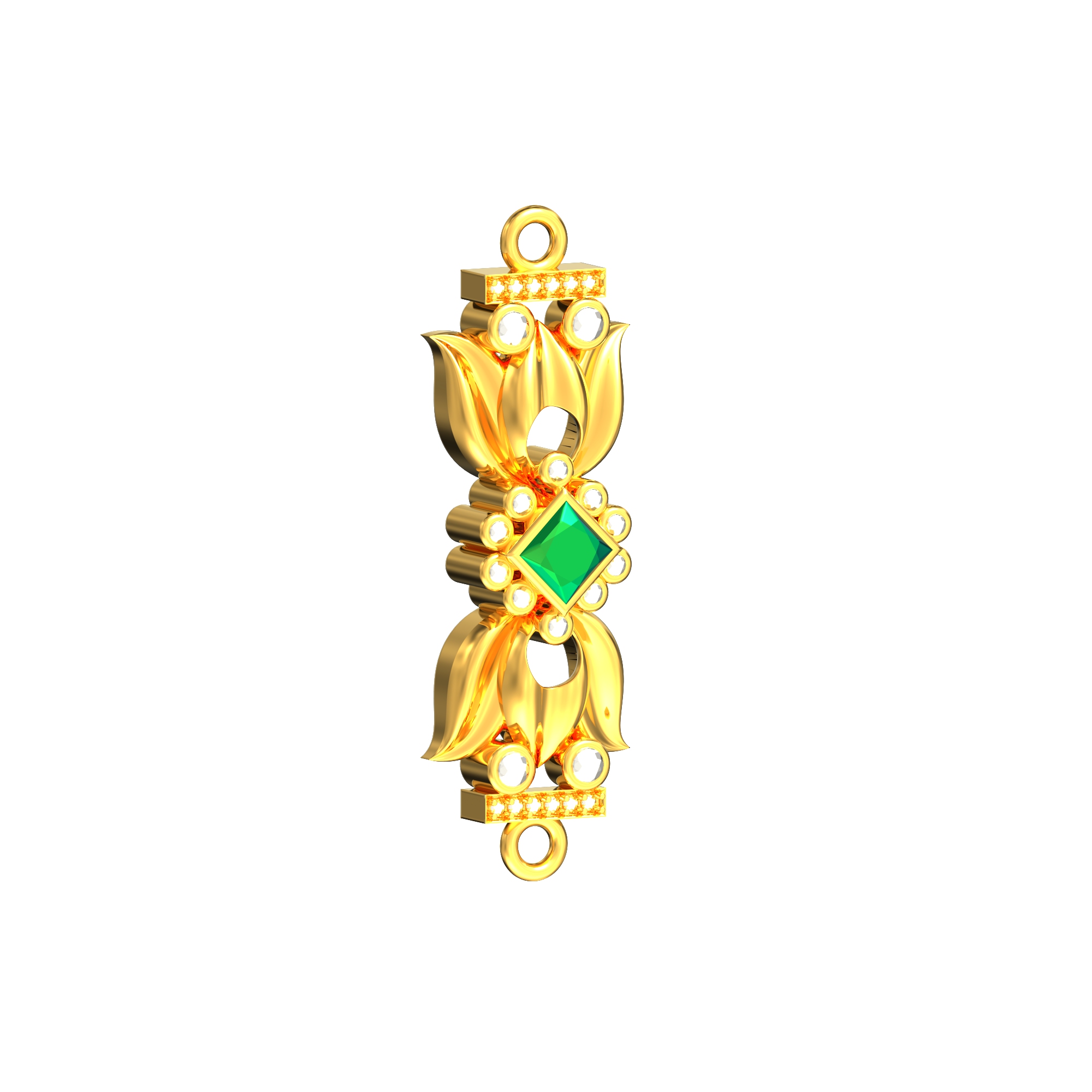 Lotus Shape Green Stone Gold Mugappu