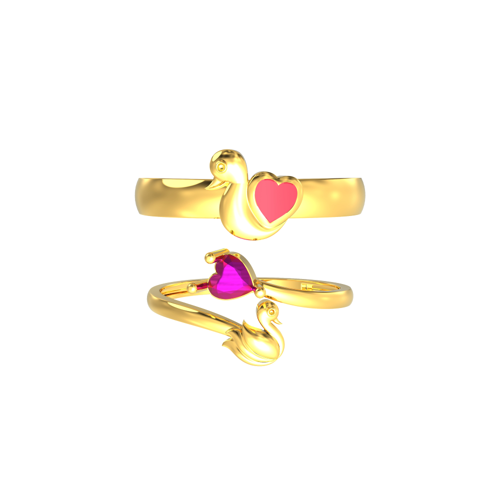 Duck With Heart Shape Couple Ring