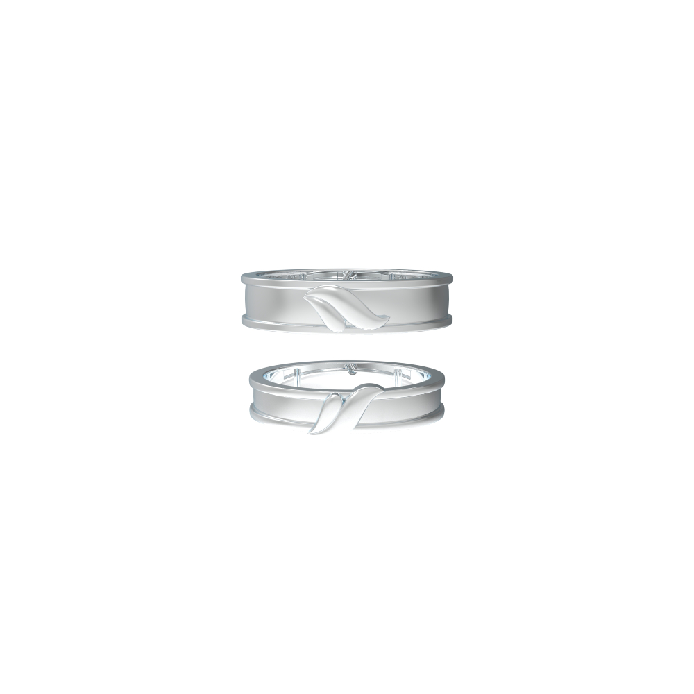 Silver Couple Ring with Leaves Design
