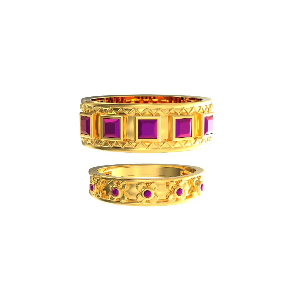 Wide Vintage Design Gold Couple Ring