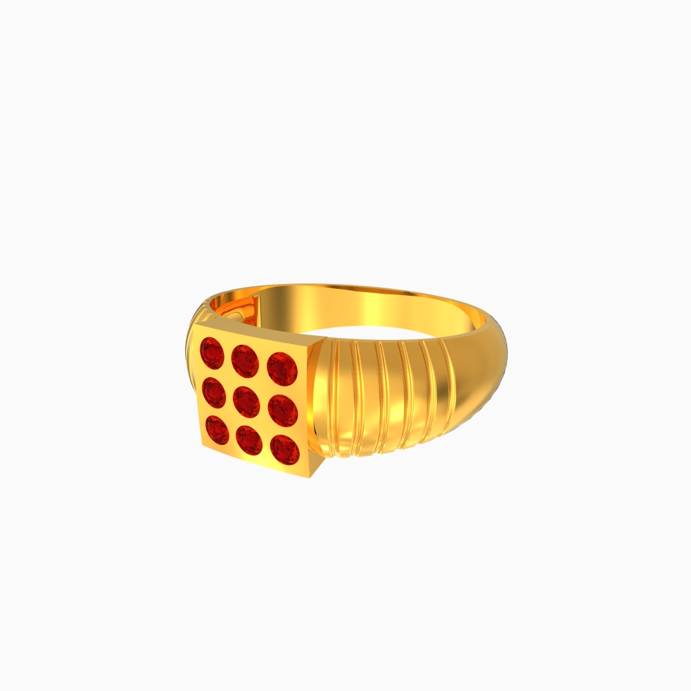 Mens 9 Stone Square Cut Signet Ring Finished in 18kt Yellow Gold - CRISLU