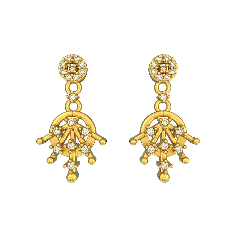 14KT Stone Studded Fancy Gold Earring Design | PC Chandra Jewellers