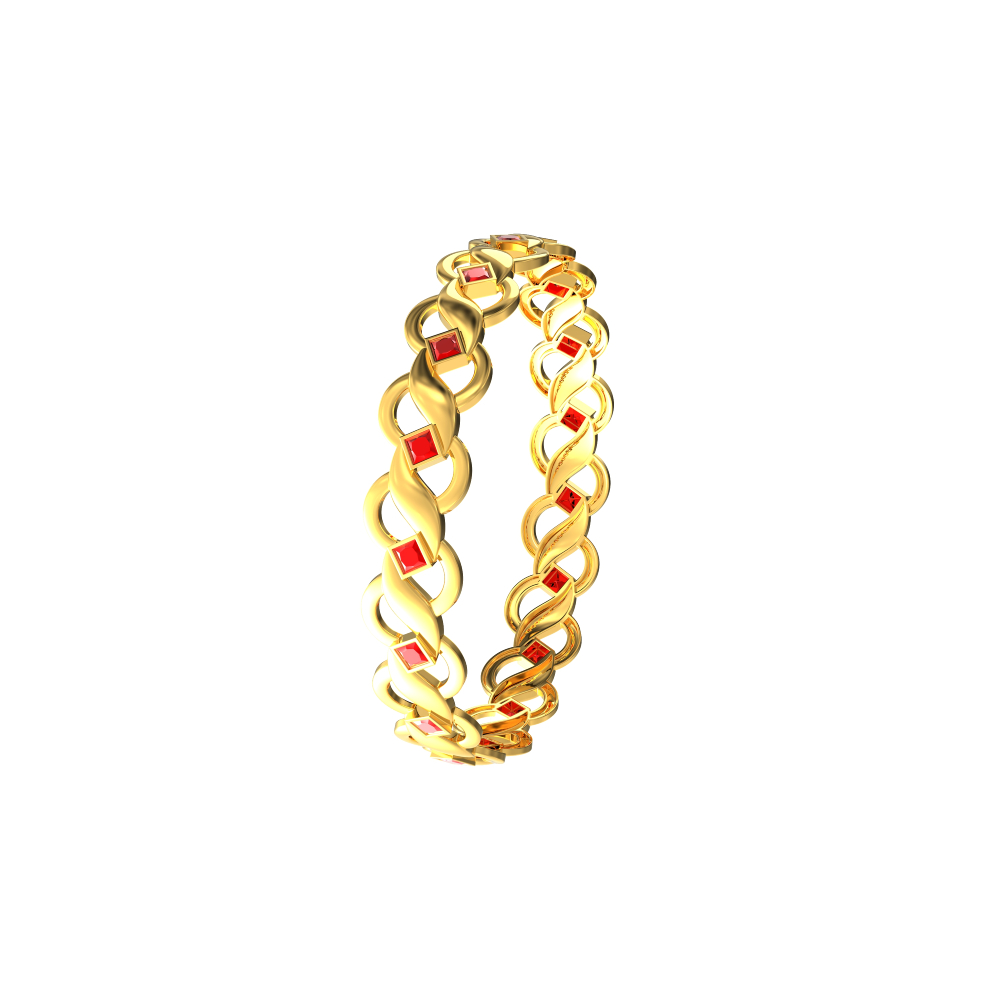Pattern Curveline Gold Bangles With Stones