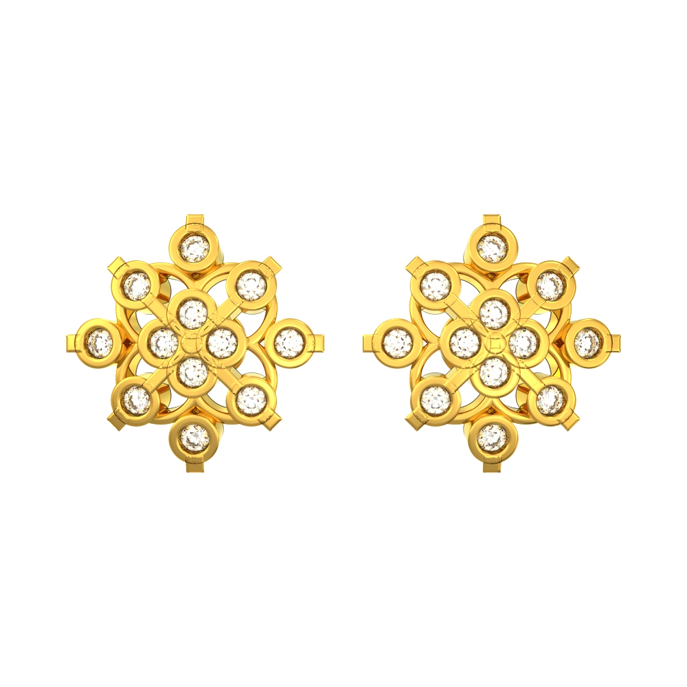 Squared-Flower-Gold-Earring