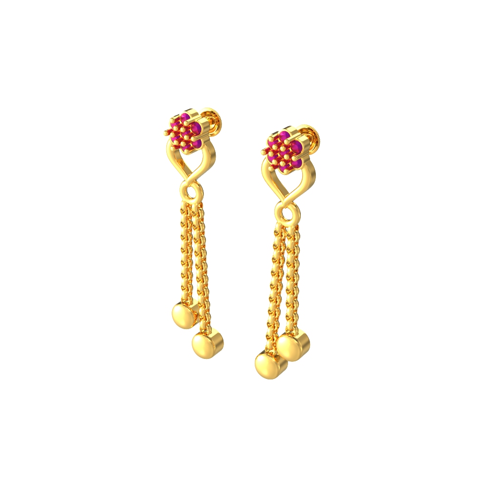Cluster Stoned Chain Drop Gold Earring Chennai