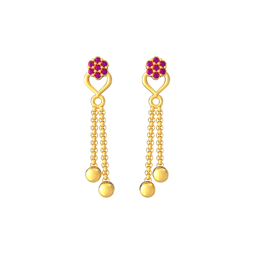 Cluster Stoned Chain Drop Gold Earring