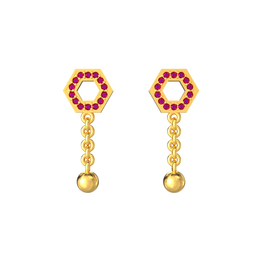 Hexagon-Drop-Gold-Earrings