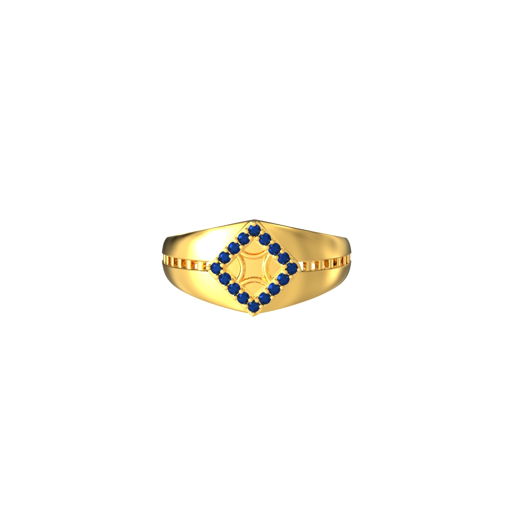 stoned Rectangle Mens Gold Ring